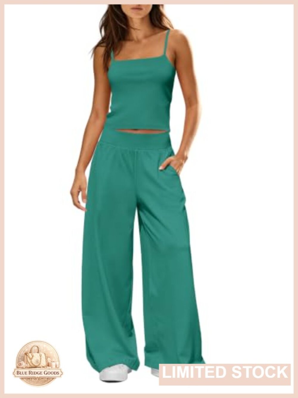 Ribbed Knit 2 Piece Lounge Set Sleeveless Tank & Wide Leg Pants